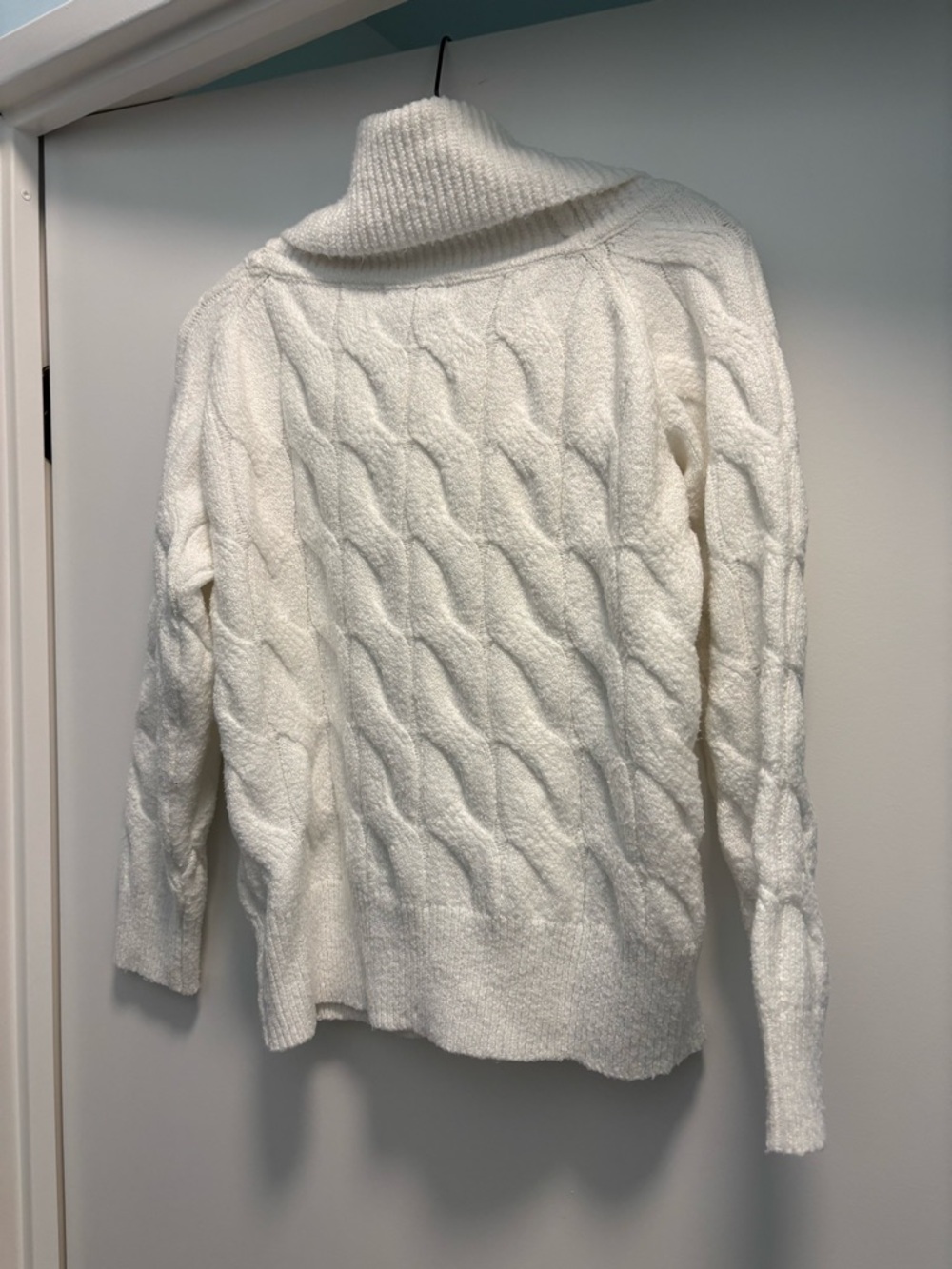 Suzy Shier Winter White Cable Cowl-Neck Sweater - Picture 2 of 5